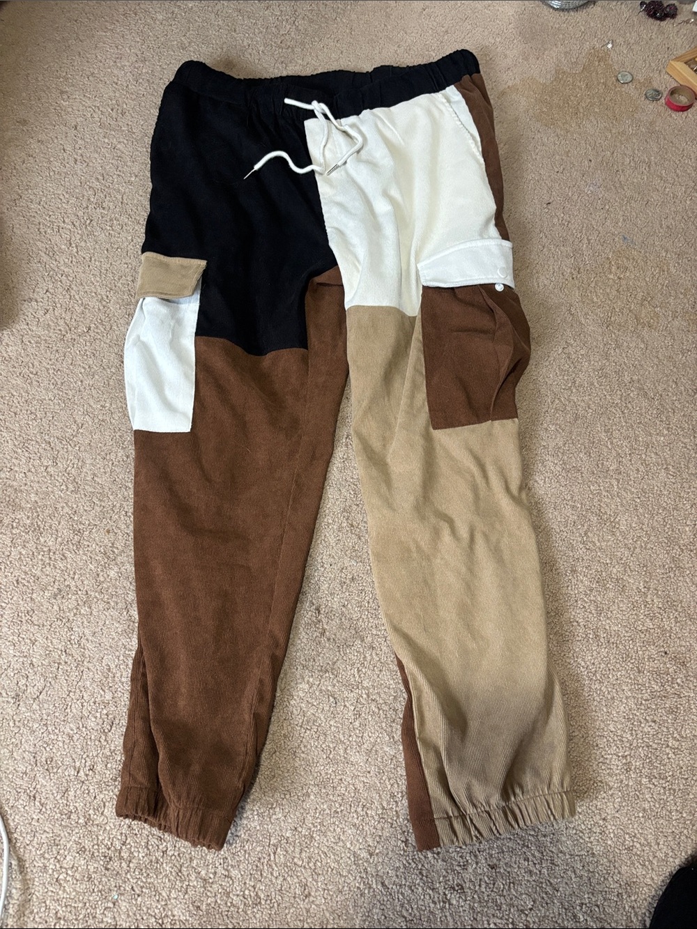 SHEIN Men's Colorblock Cargo Joggers in Black, Brown & Cream